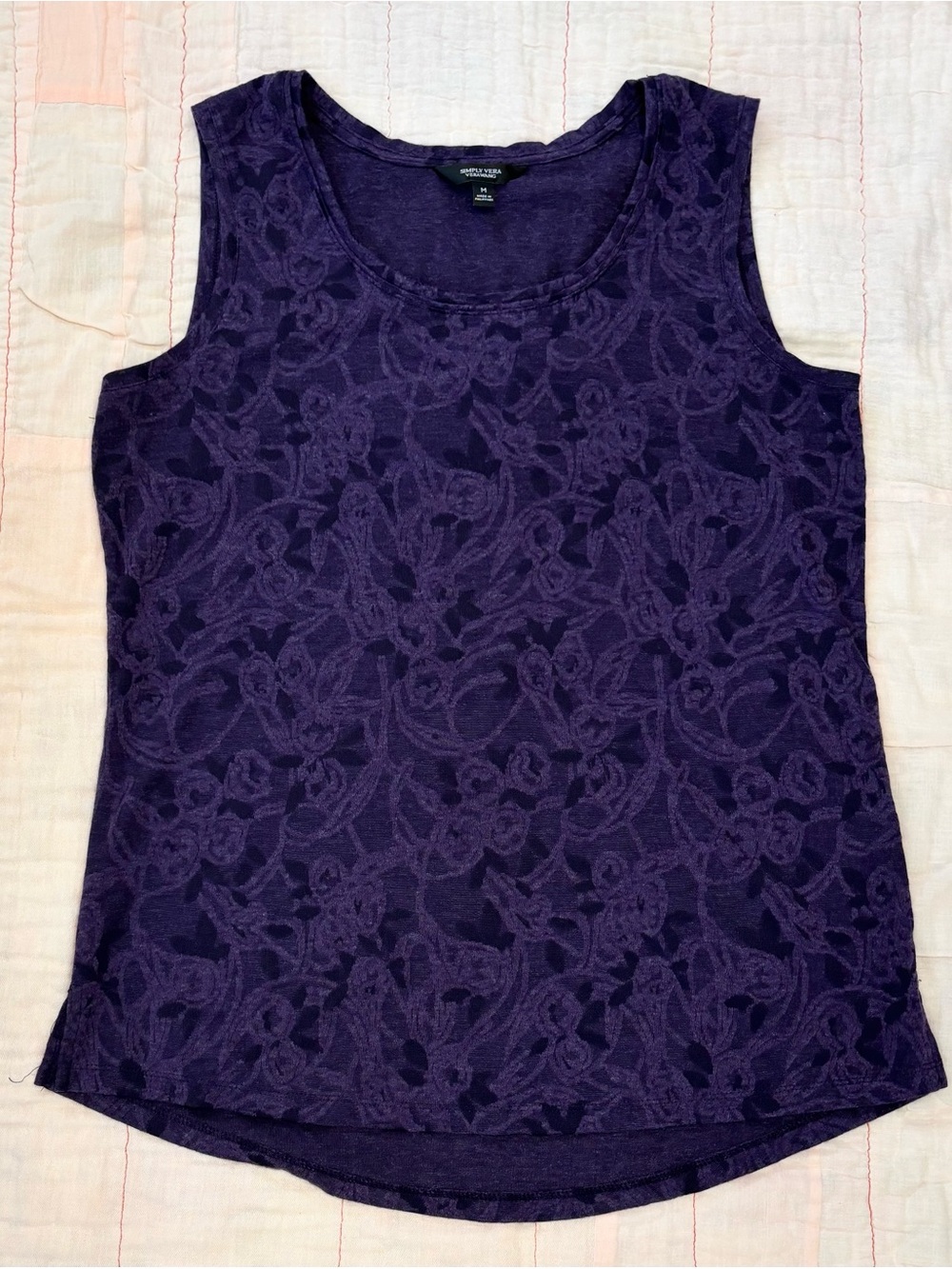 Simply Vera Vera Wang Deep Purple Floral Burnout Tank, Women Sz M, Sleeveless - Picture 3 of 13